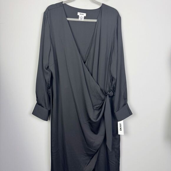 DKNY | NEW Black Midi Length Wrap Dress with Buckle Women’s Plus Size 18W - Picture 1 of 11